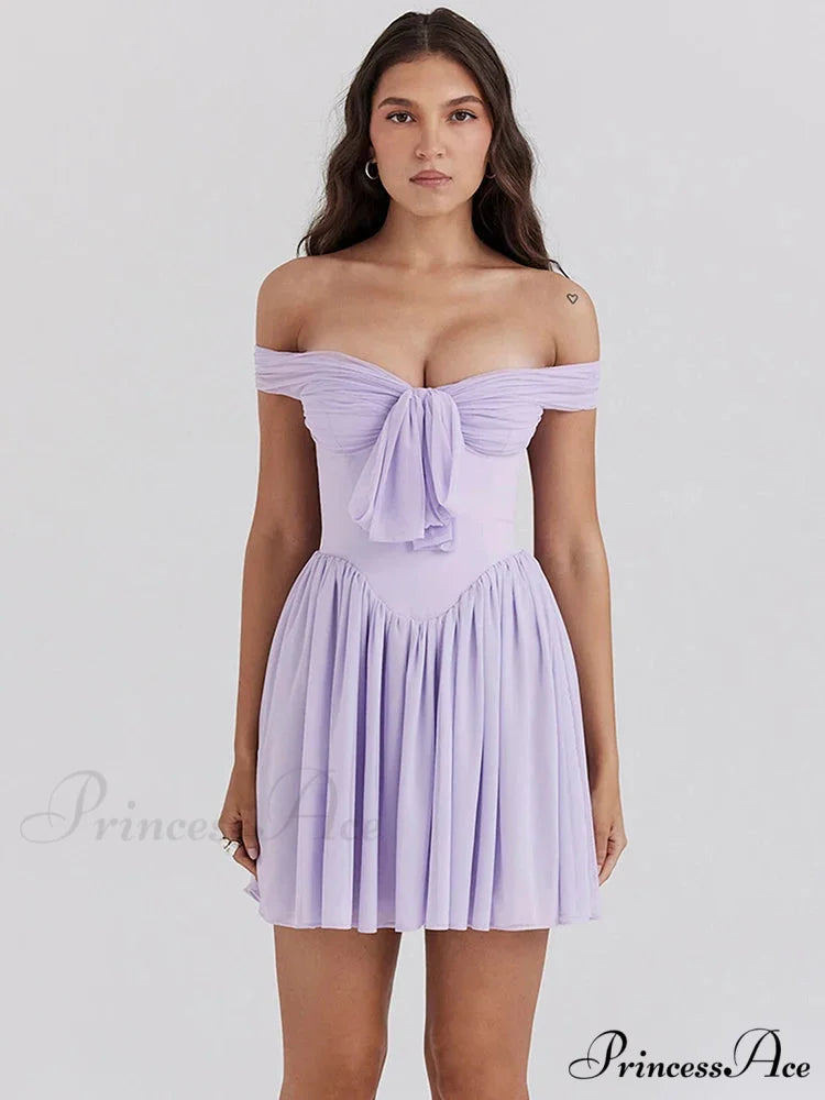One-Shoulder Net Pleated Mini Dress