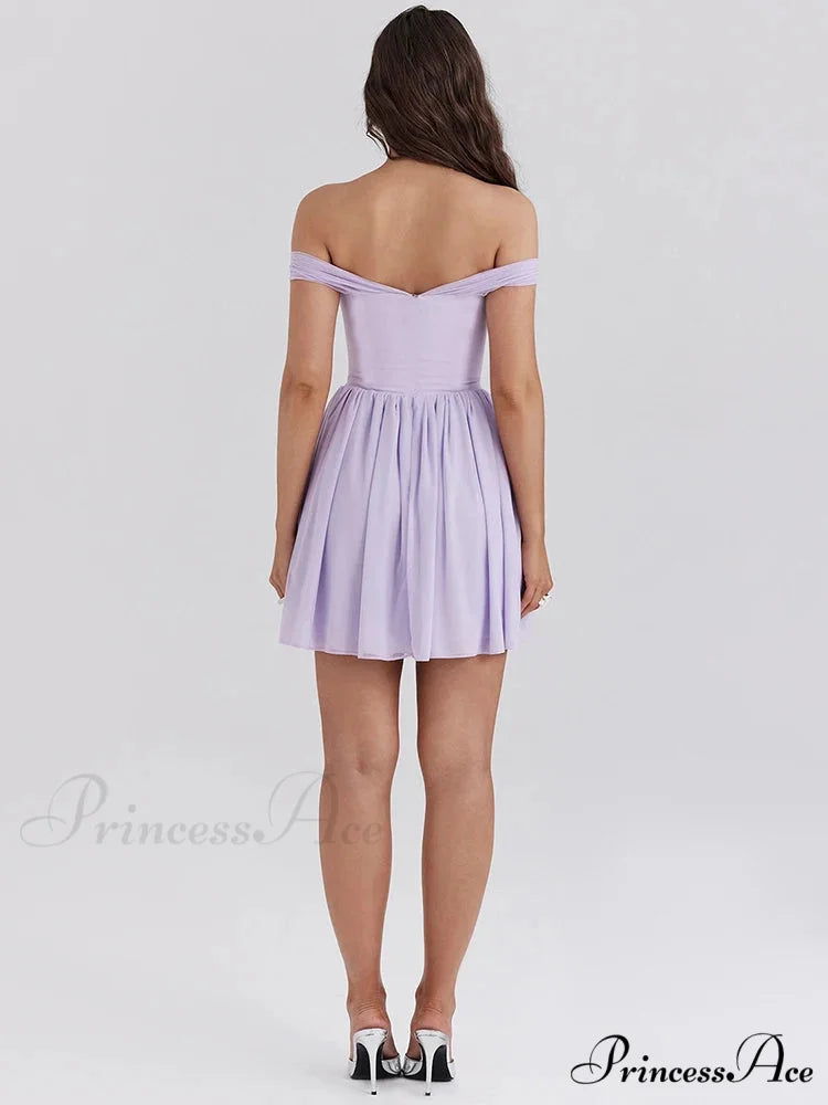 One-Shoulder Net Pleated Mini Dress