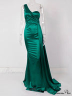 One-Shoulder Ruched Satin Party Dress