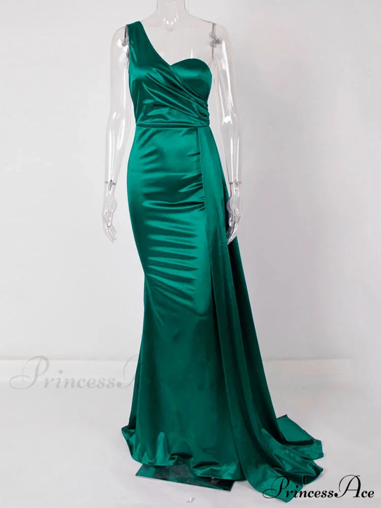 One-Shoulder Ruched Satin Party Dress