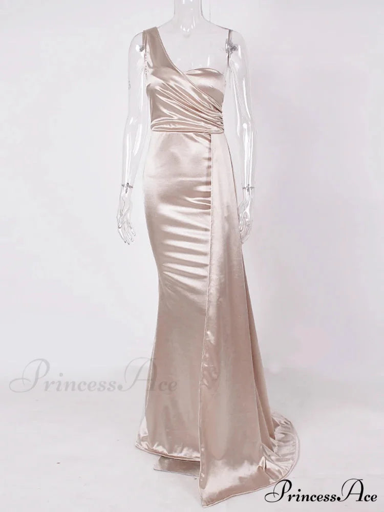 One-Shoulder Ruched Satin Party Dress
