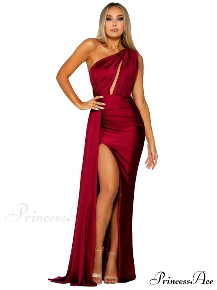 One-Shoulder Satin Hollow Out Party Dress