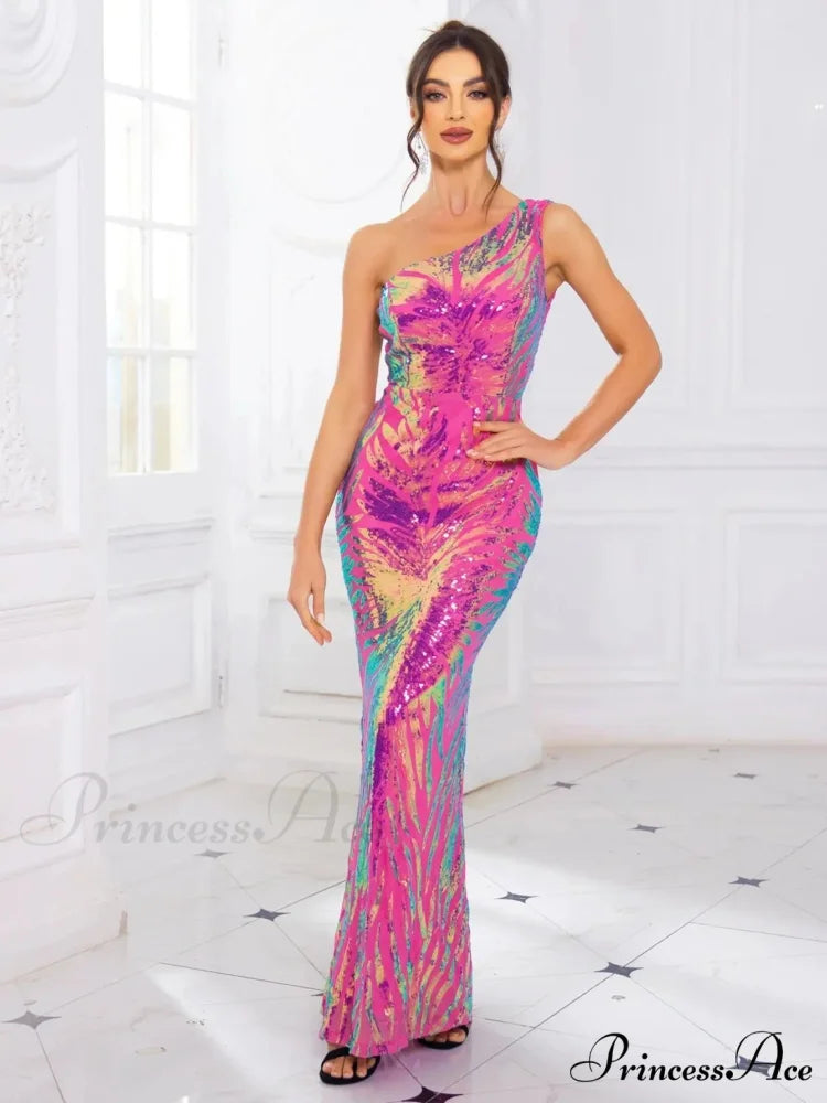 One-Shoulder Sequined Party Dress