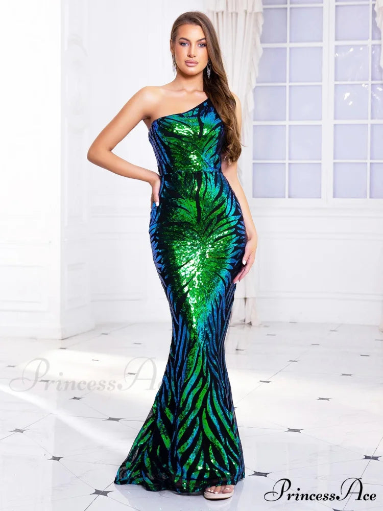 One-Shoulder Stretch Sequin Party Dress