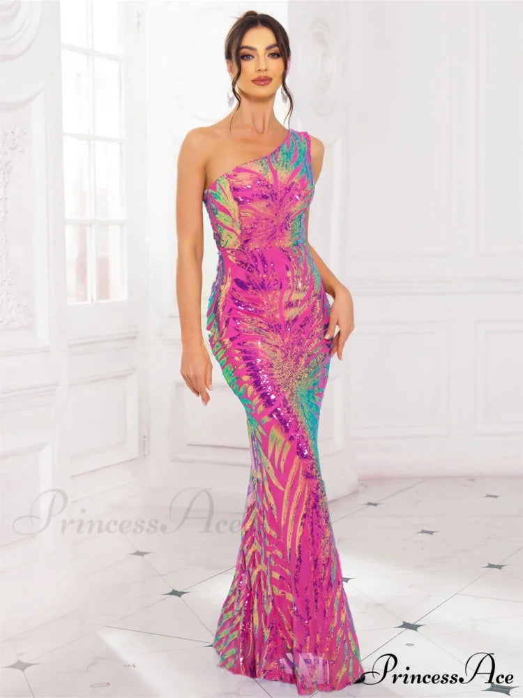 One-Shoulder Stretch Sequin Party Dress