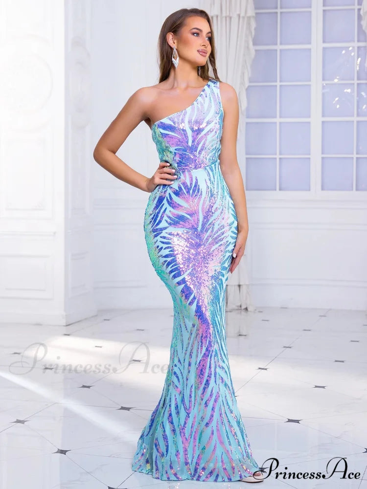 One-Shoulder Stretch Sequin Party Dress