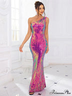 One-Shoulder Stretch Sequin Party Dress