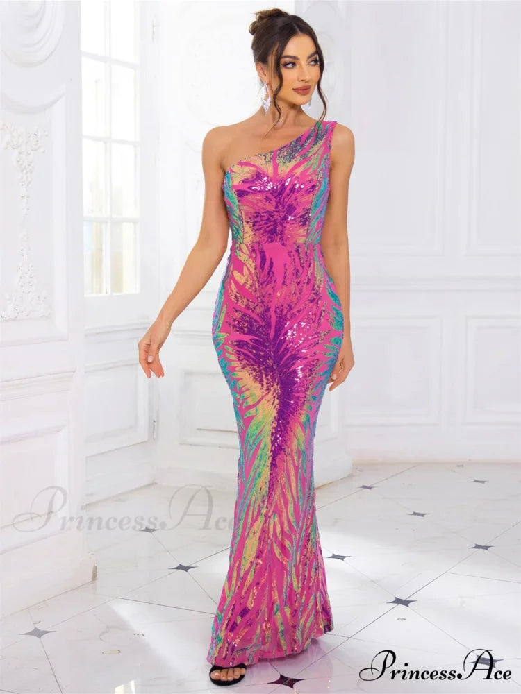 One-Shoulder Stretch Sequin Party Dress