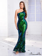 One-Shoulder Stretch Sequin Party Dress
