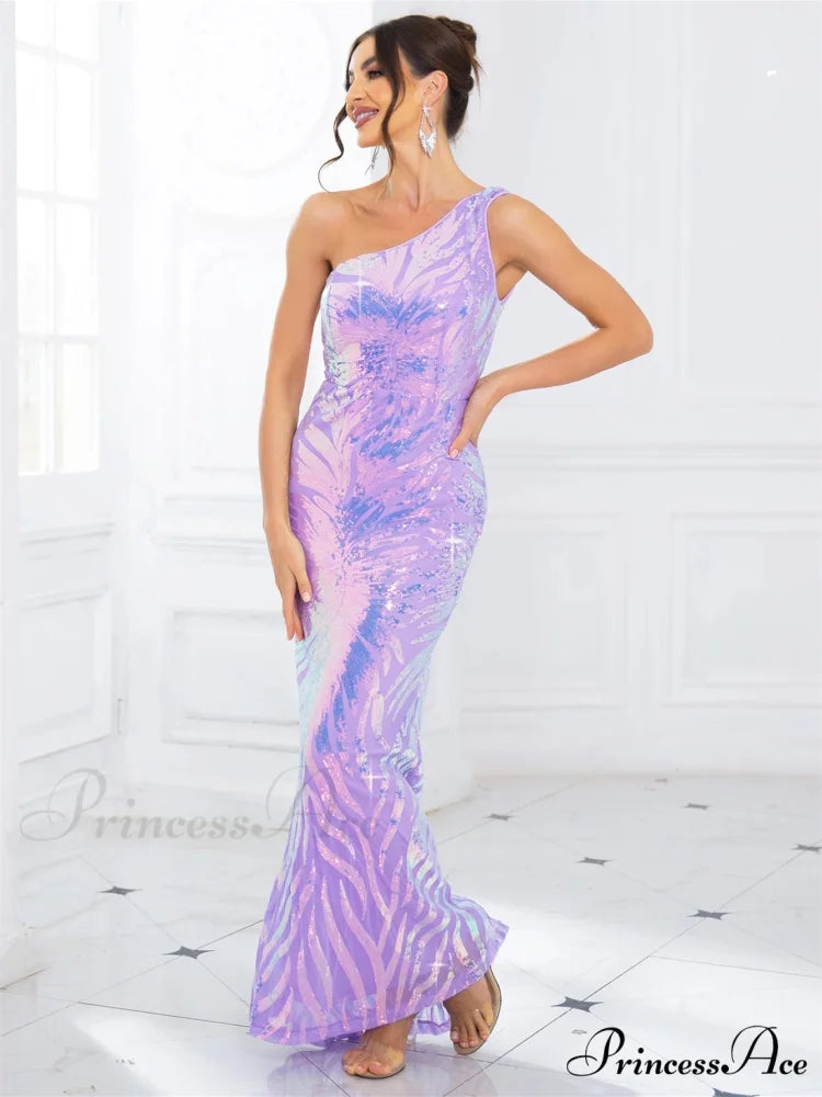 One-Shoulder Stretch Sequined Party Dress