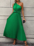 One Shoulder Twist Front Pleated Hem Dress