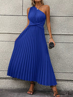 One Shoulder Twist Front Pleated Hem Dress