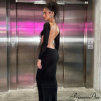 Open Back Ruched Sexy Birthday Long Sleeve Maxi Dress
