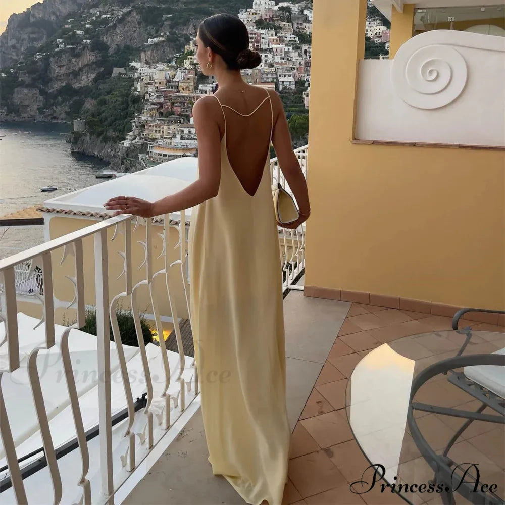 Open Back Sleeveless Slip Maxi Dress