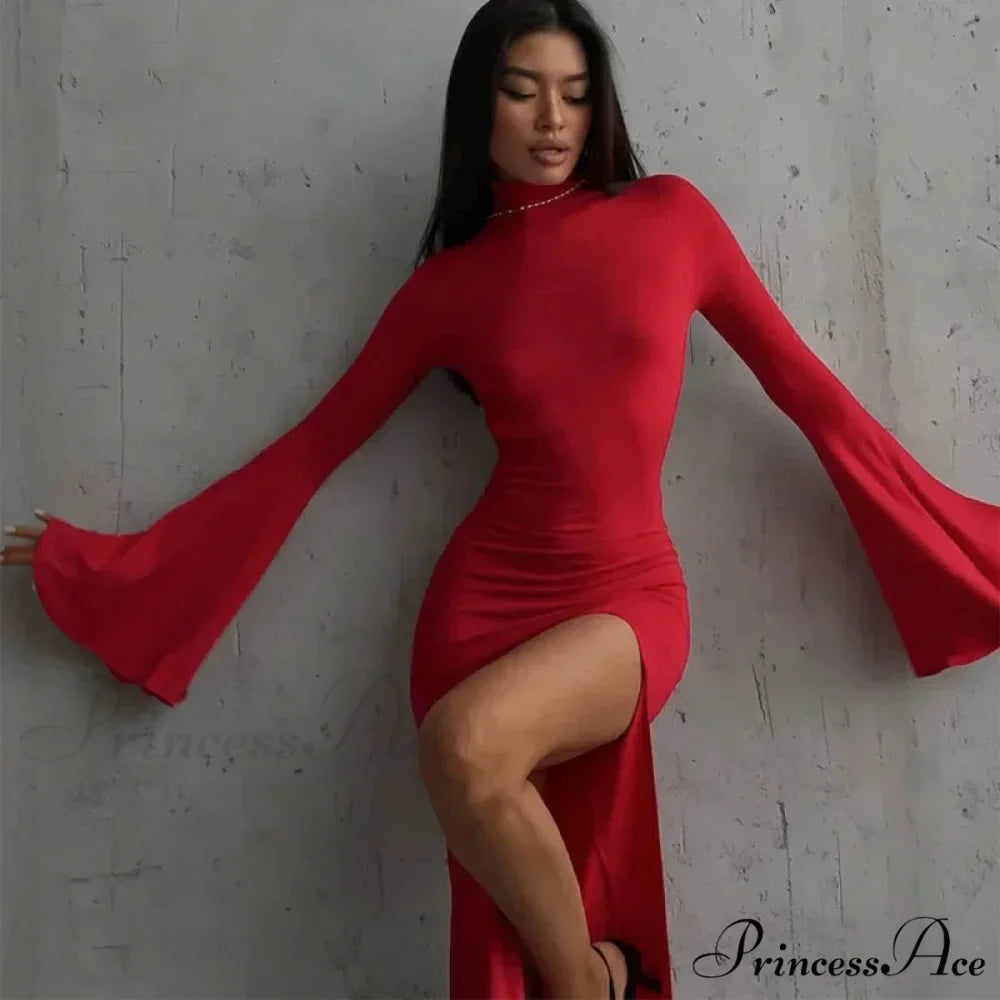 Open Back Split Maxi Dress