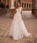 Open Back Transparent Tulle Bridal Gown