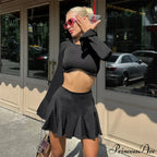 Open Bandage Co-ord Flare Sleeve A-Line Pleated Mini Dress