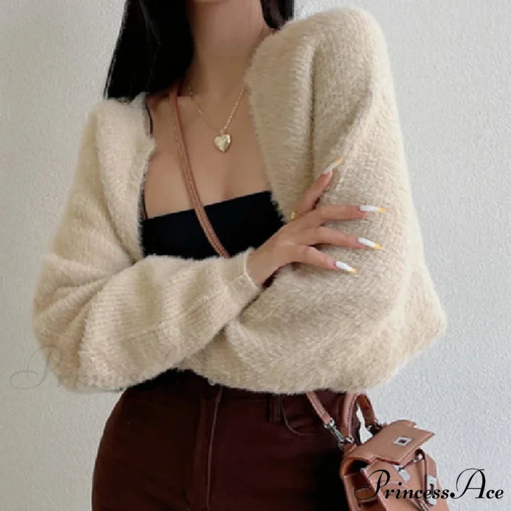 Open Front Cropped Extended Sleeve Cardigan