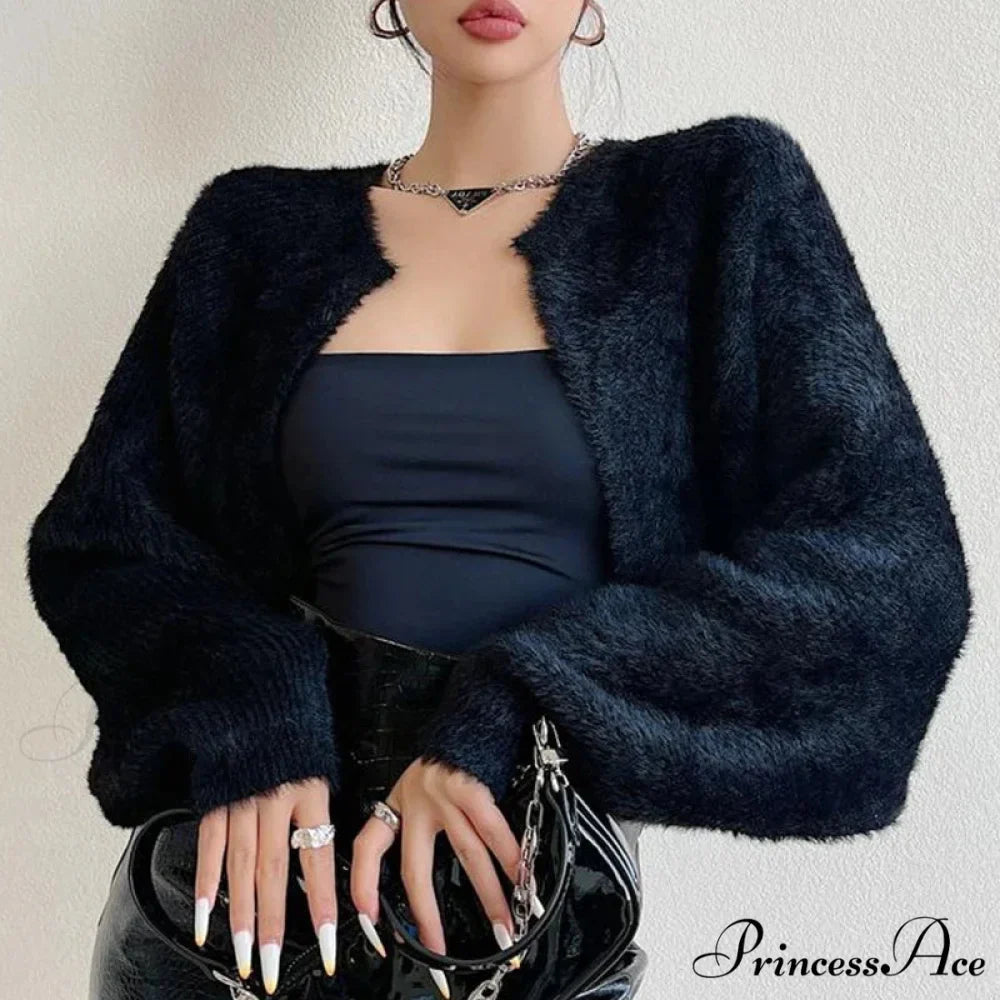 Open Front Cropped Extended Sleeve Cardigan