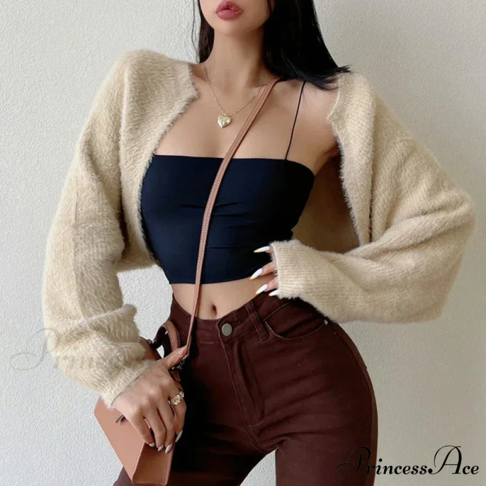 Open Front Cropped Extended Sleeve Cardigan