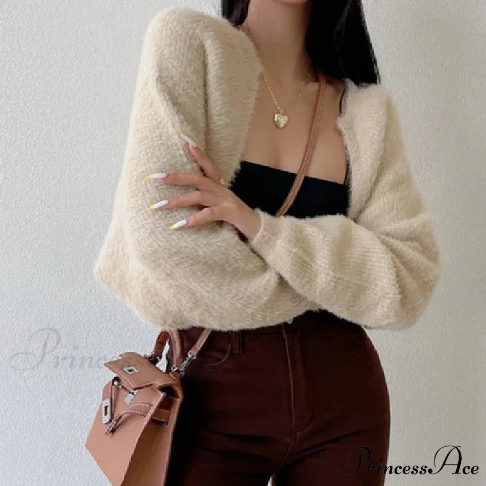 Open Front Cropped Extended Sleeve Cardigan