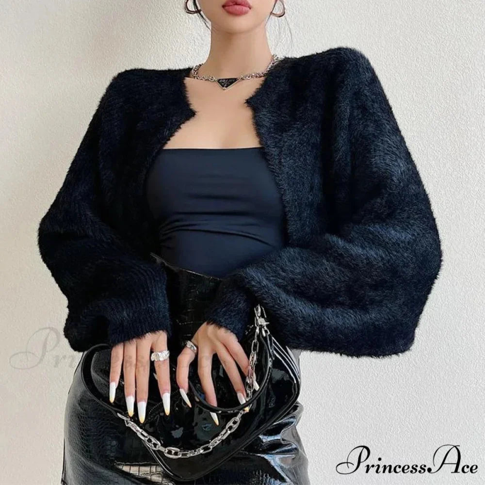 Open Front Cropped Extended Sleeve Cardigan