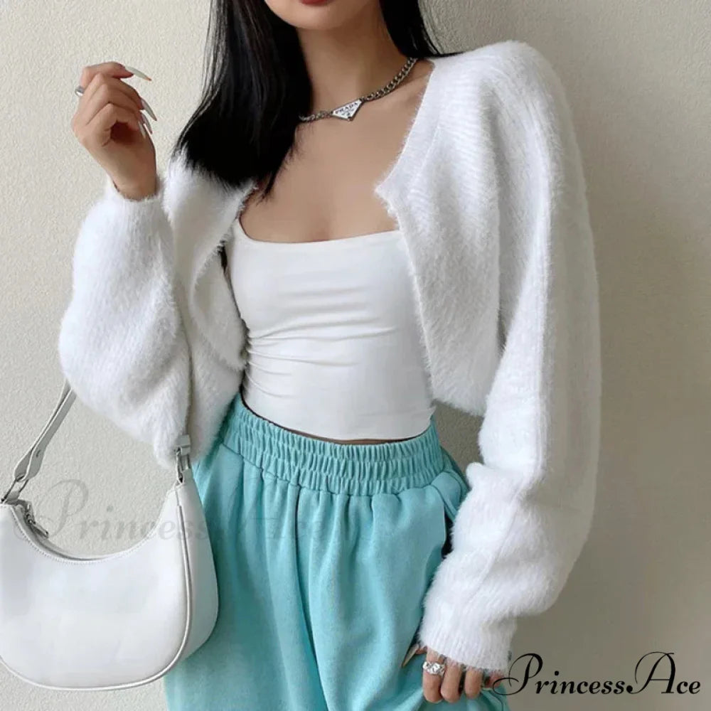 Open Front Cropped Extended Sleeve Cardigan