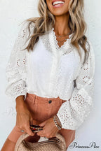 Openwork Long V-Neck Arm Blouse