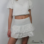 Openwork Tiered Frilly Skirt