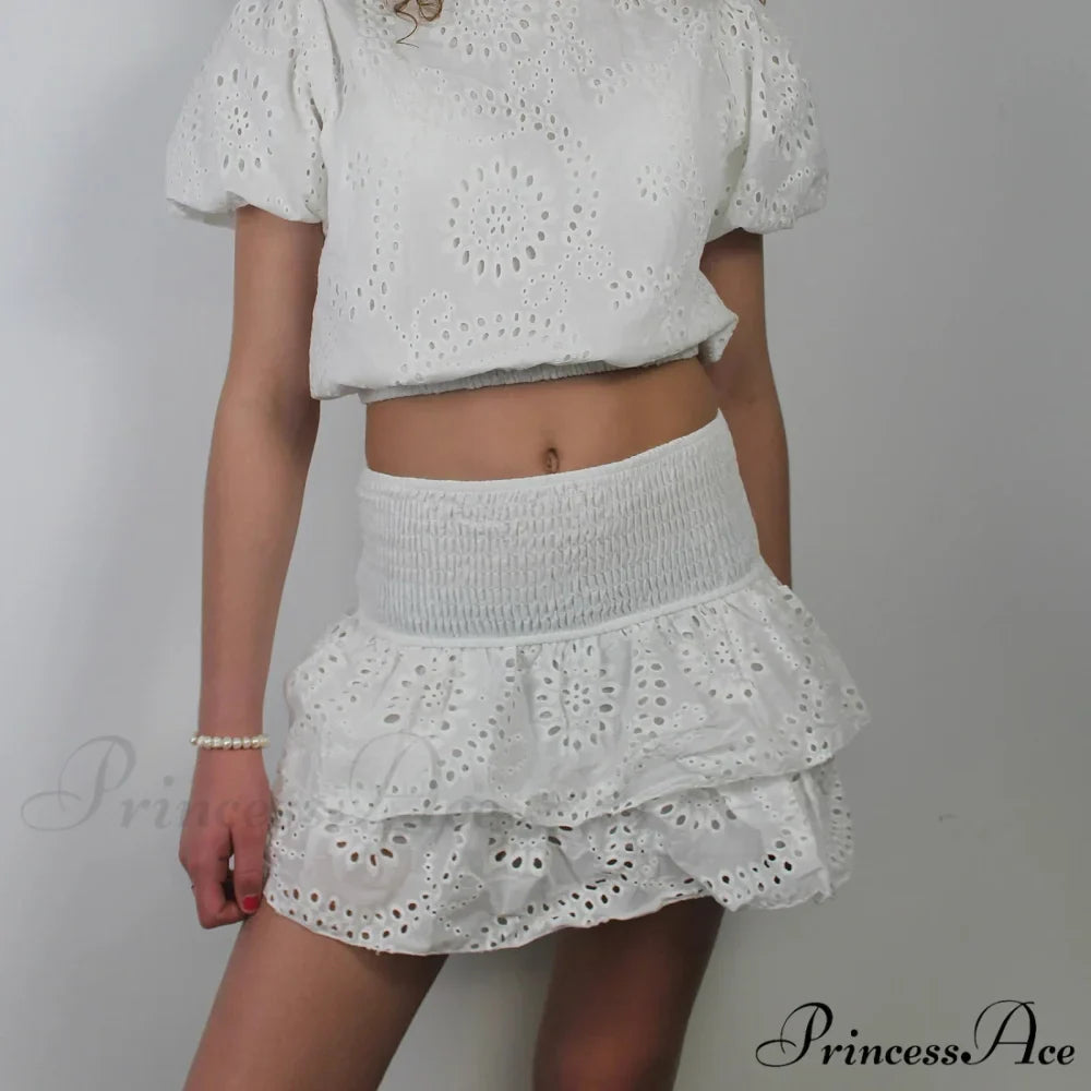 Openwork Tiered Frilly Skirt
