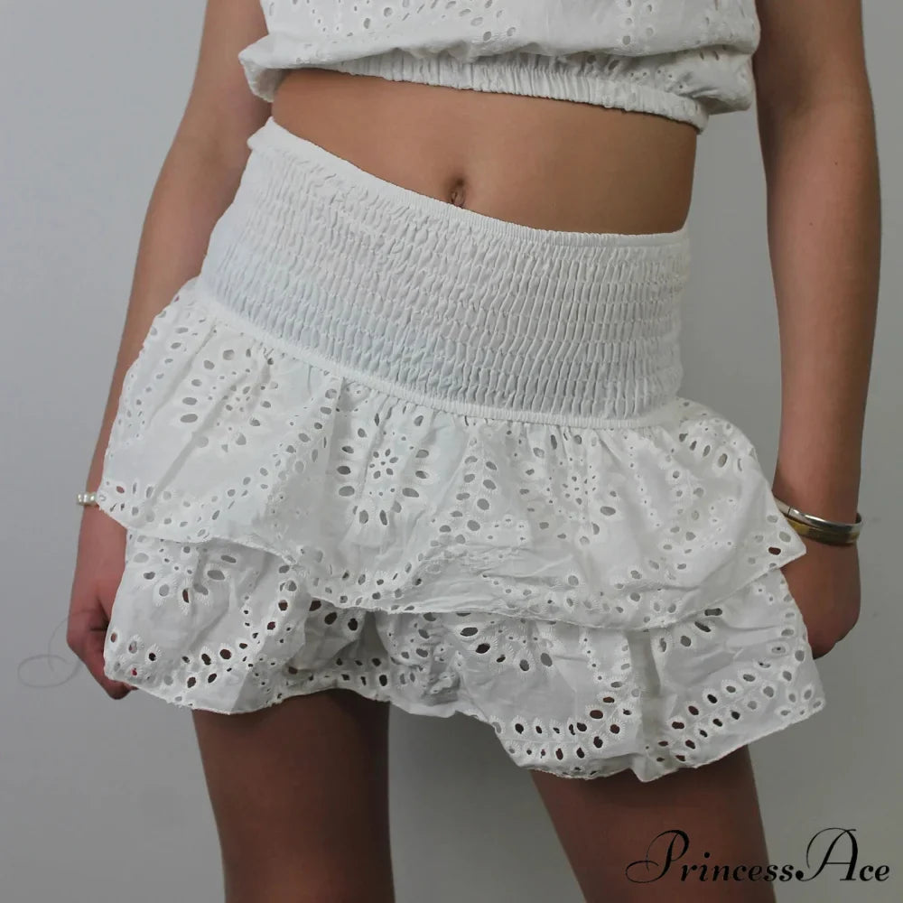 Openwork Tiered Frilly Skirt