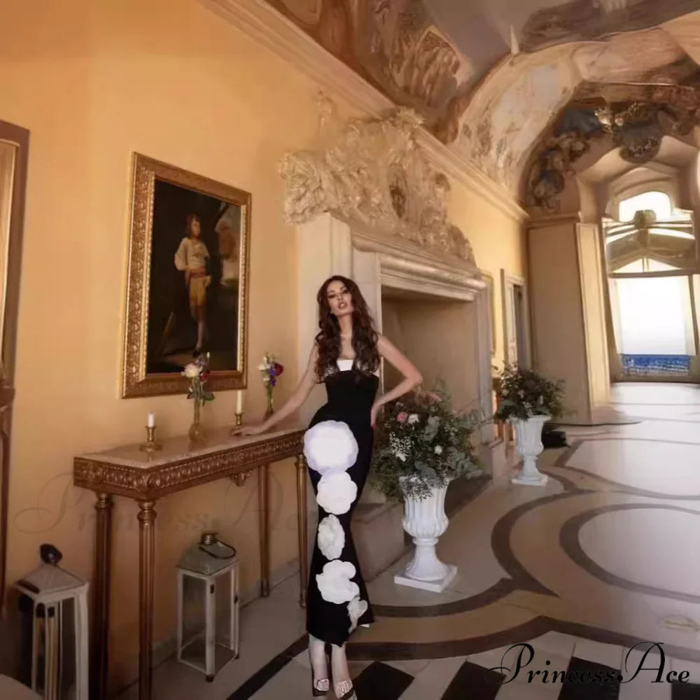 Opulent 3D Blossoming Bandeau Extended Prom Gown