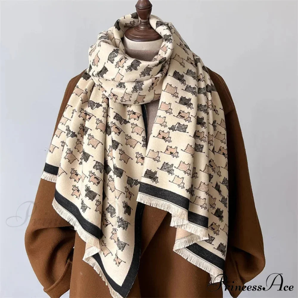 Opulent Creature Pattern Fall Cashmere Scarf