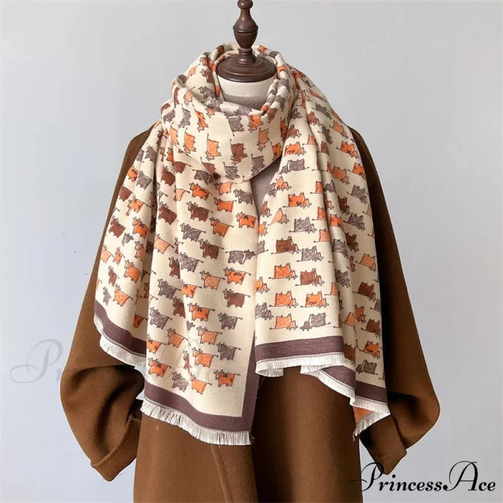Opulent Creature Pattern Fall Cashmere Scarf