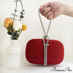 Opulent Crimson Velvet Gem Handle Evening Wedding Tote Handbag