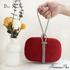 Opulent Crimson Velvet Gem Handle Evening Wedding Tote Handbag