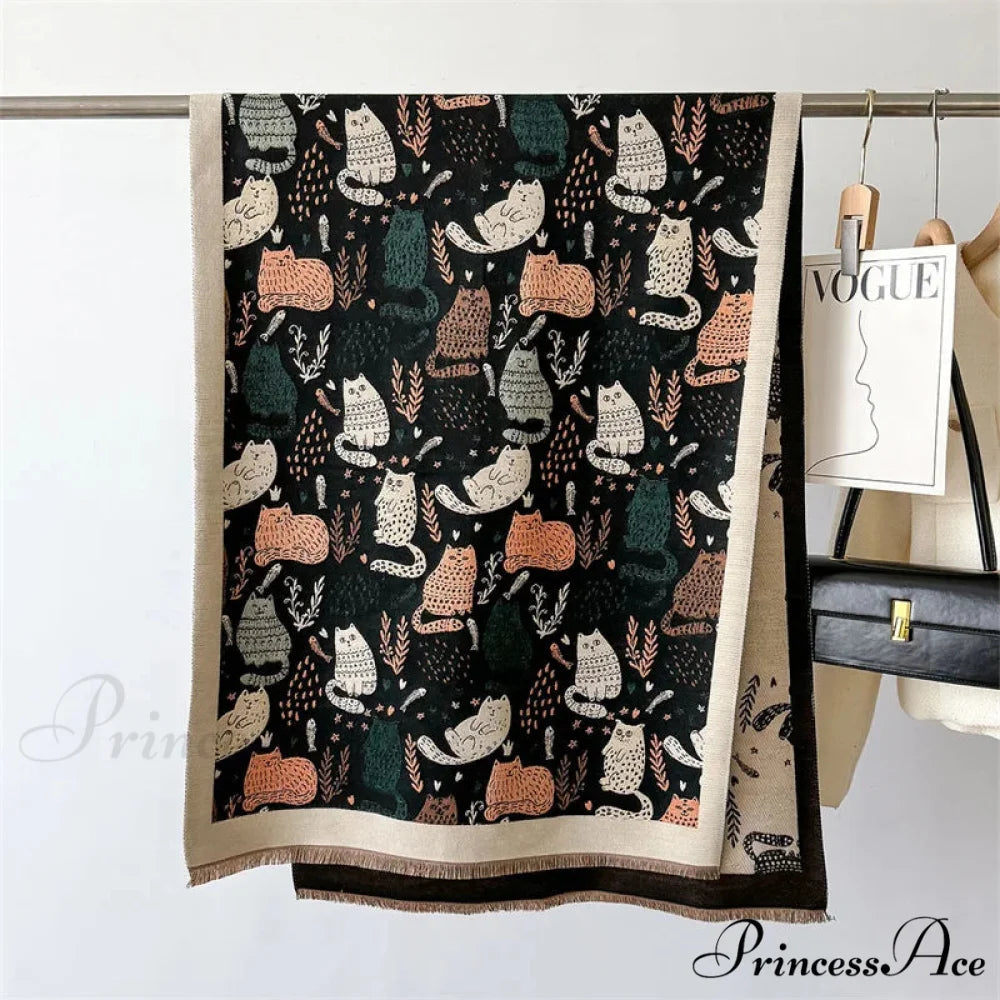 Opulent Feline Pattern Cashmere Cozy Scarf