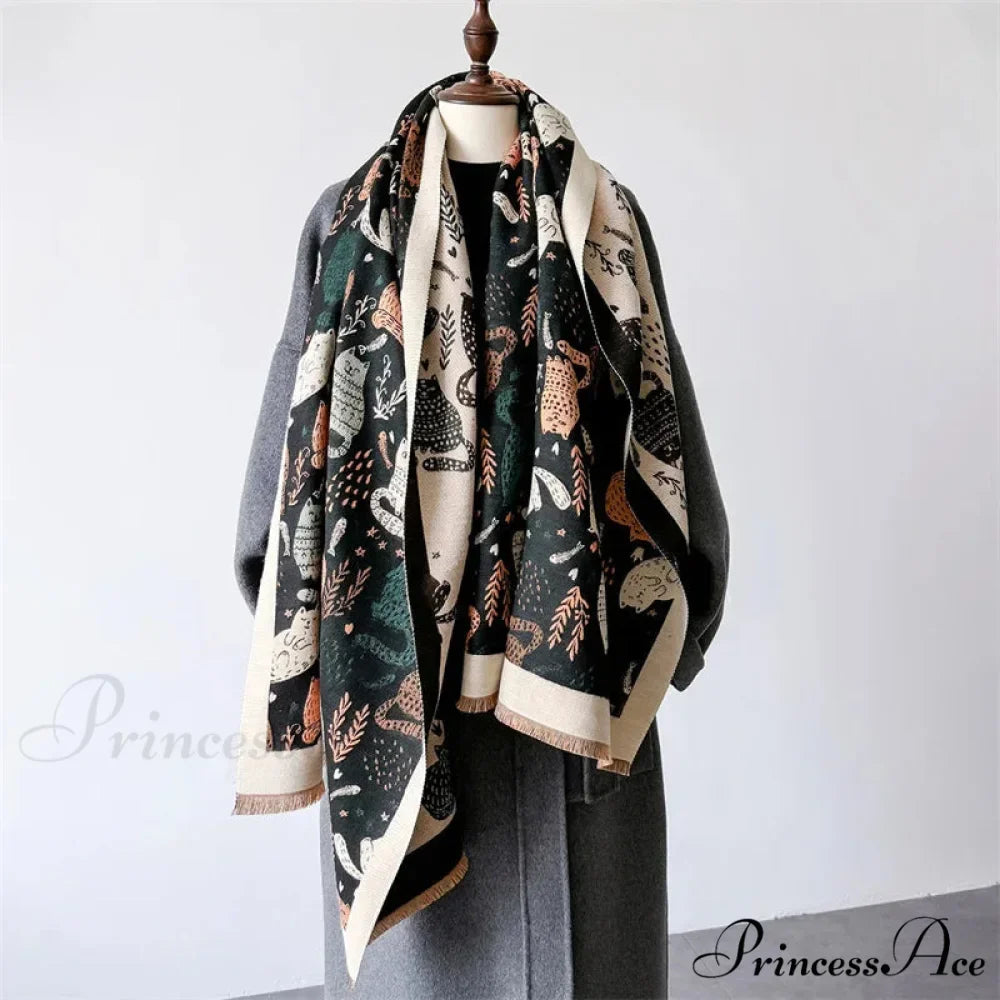 Opulent Feline Pattern Cashmere Cozy Scarf