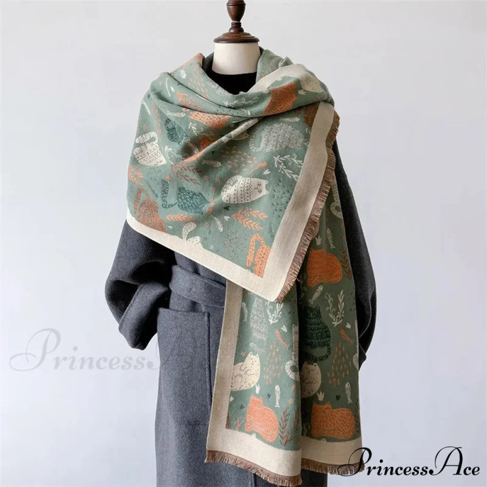 Opulent Feline Pattern Cashmere Cozy Scarf