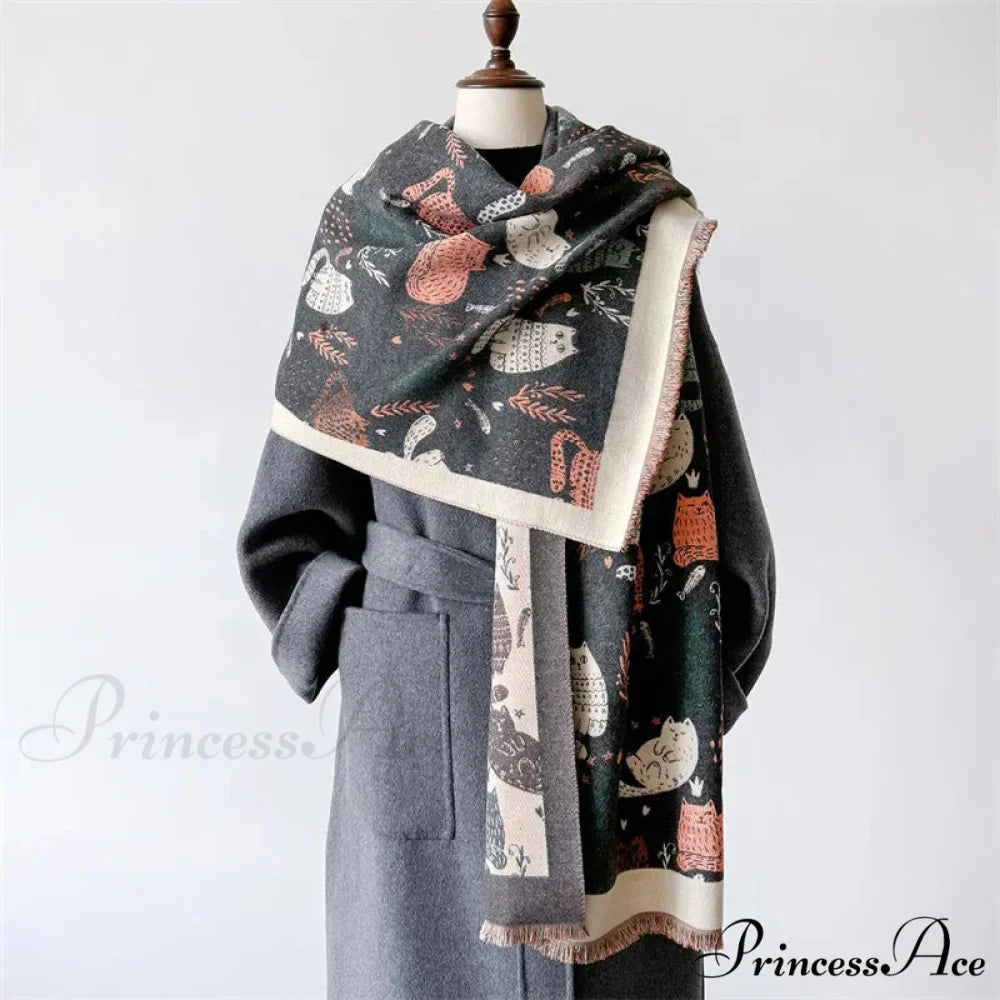 Opulent Feline Pattern Cashmere Cozy Scarf