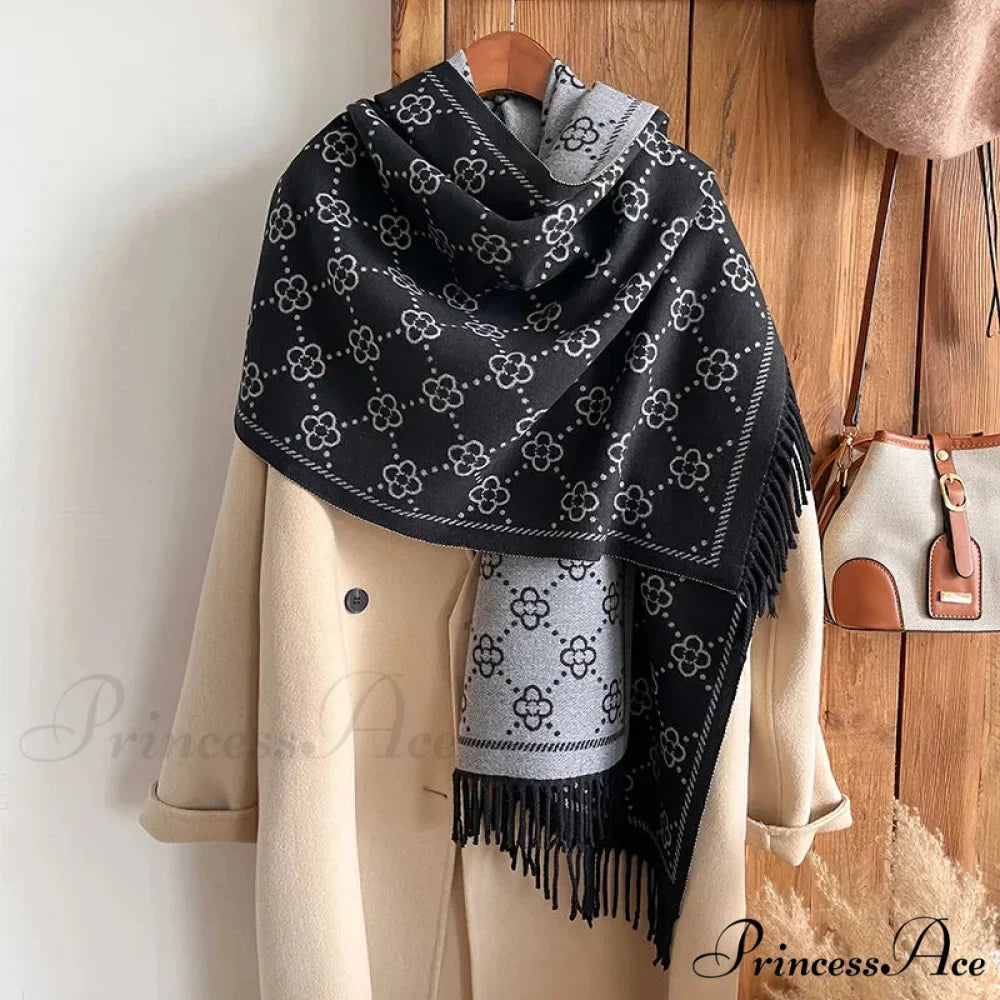 Opulent Flowery Cashmere Winter Scarf