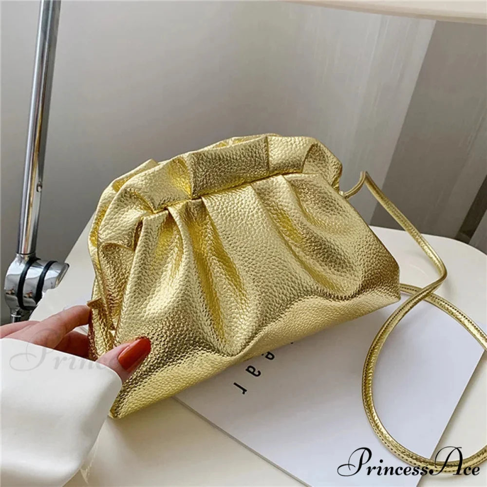 Opulent Gold Fluffy Silver Crossbody Clutch Purse