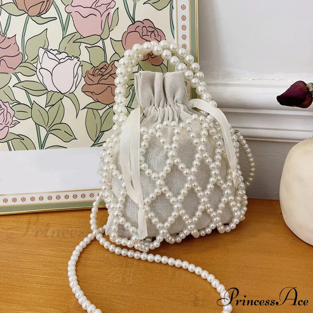 Opulent Pearl Woven Pail Handbag