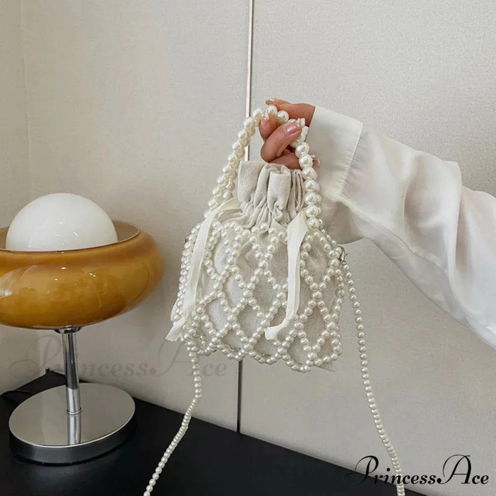 Opulent Pearl Woven Pail Handbag