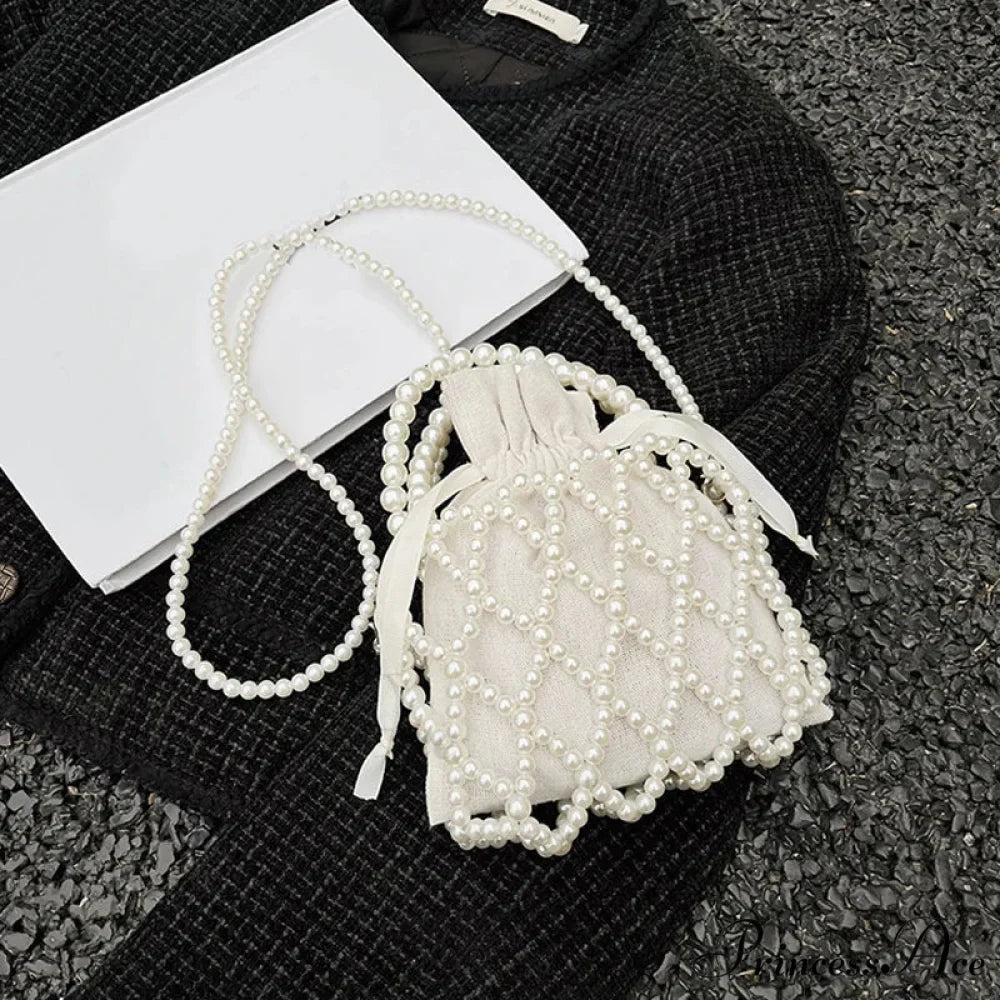 Opulent Pearl Woven Pail Handbag