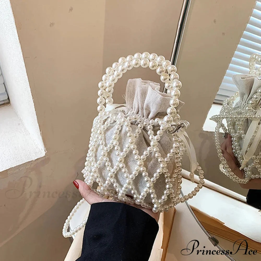 Opulent Pearl Woven Pail Handbag