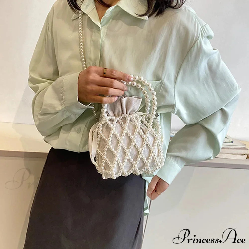 Opulent Pearl Woven Pail Handbag