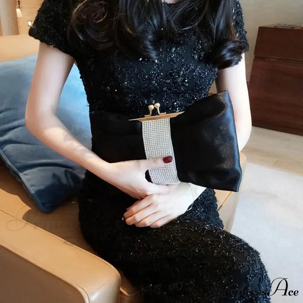 Opulent Rhinestone Bow Evening Clutch Purse