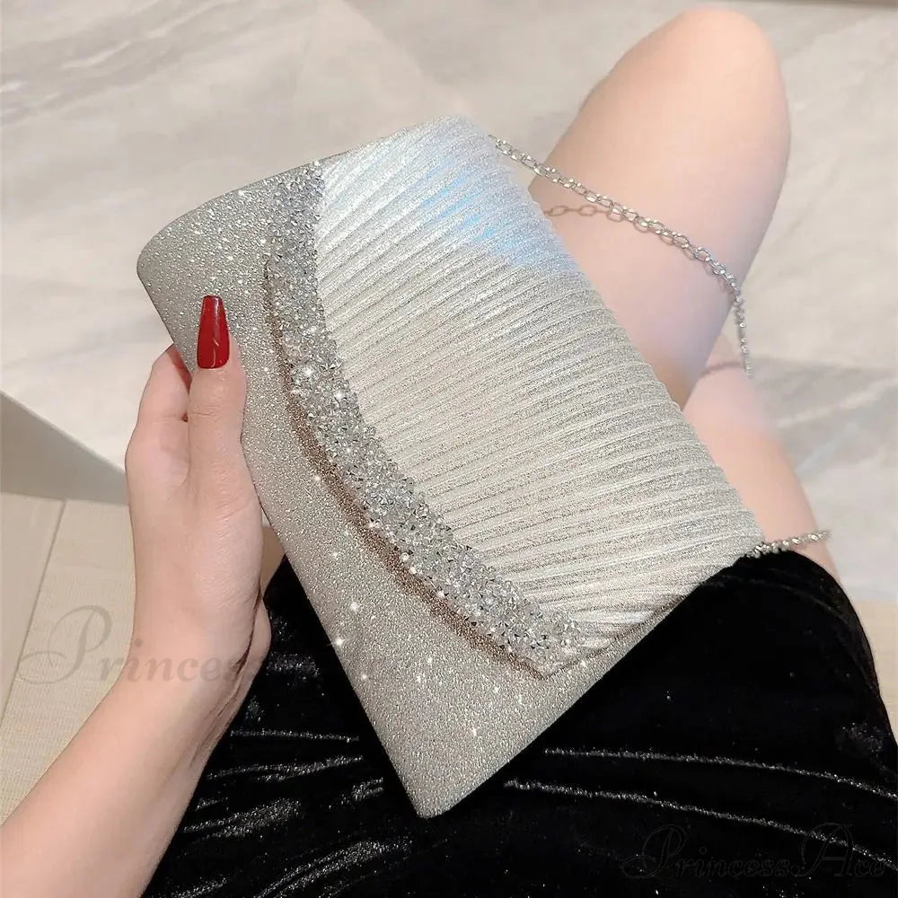 Opulent Sparkling Silver Evening Bag Women Shoulder Bag