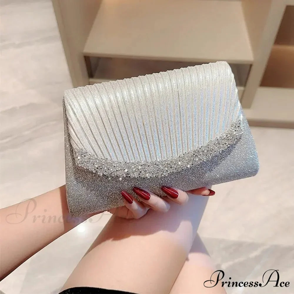 Opulent Sparkling Silver Evening Bag Women Shoulder Bag